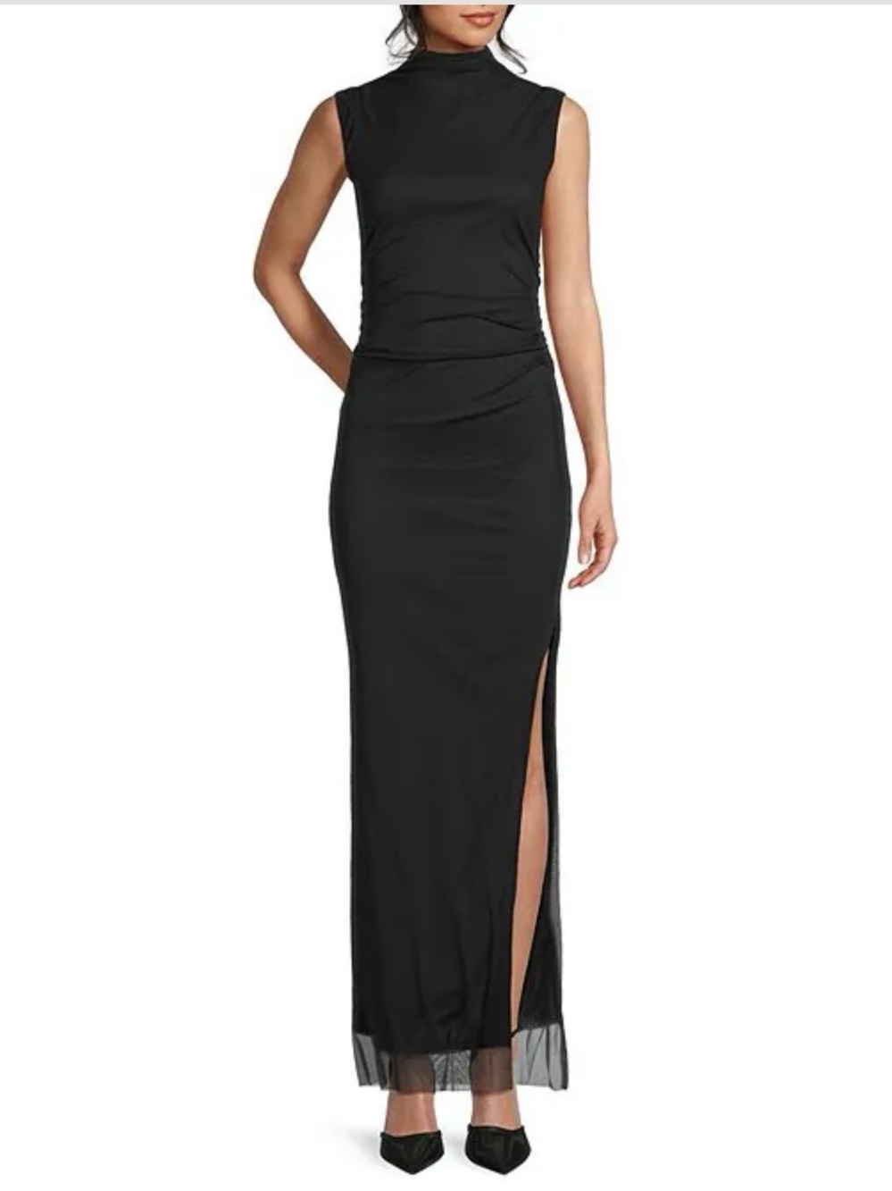 Jump Black Sleeveless Mock-Neck Maxi Dress with Side Slit
